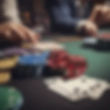 A close-up of poker chips and cards arranged on a table, representing the excitement of gameplay.