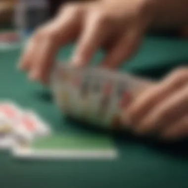 A close-up view of Texas Hold'em cards laid out on a table.