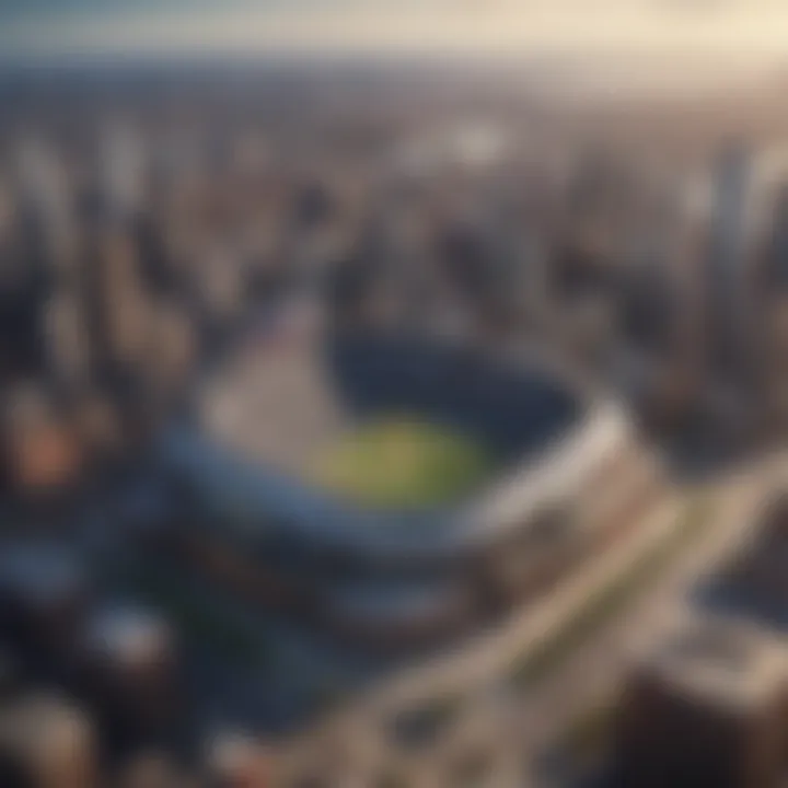 Aerial view of New York City skyline with sports venues