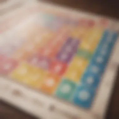 An intricate bingo card filled with colorful numbers.