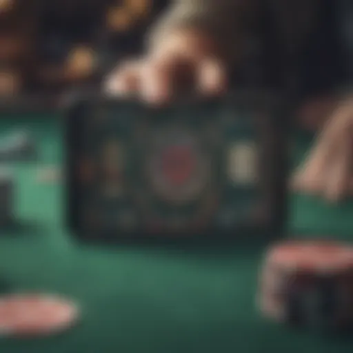 A digital representation of poker cards and chips on a smartphone screen