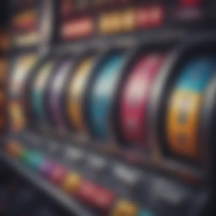 Close-up of a slot machine displaying colorful reels