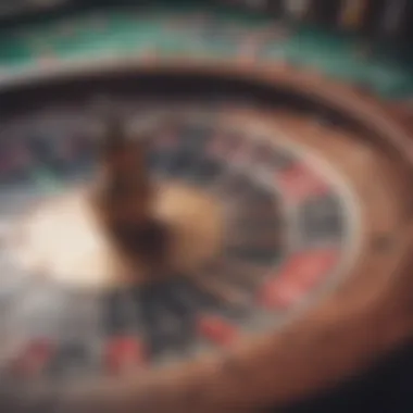 A close-up of a roulette table with chips and betting layout