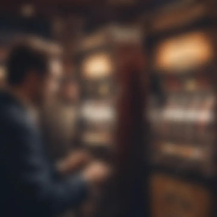 Collectors examining a Titanic slot machine at a gaming convention